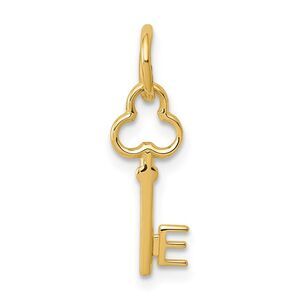 14k Yellow Gold, Hannah Collection, Mini Initial E Shamrock Key Charm
